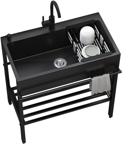 Freistehende Edelstahlspüle, 1 Becken, Küchenspüle mit Unterschrank, Spüle Edelstahl Spülbecken mit Armatur, Mobile Spüle, für Innen, Außen, Küche, Bar von Locuetyn
