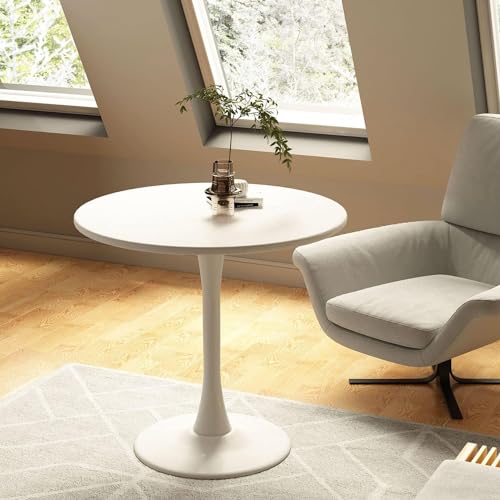 Locuetyn 80 cm kleiner, runder Esstisch in Tulpenform, für bis zu 2–4 Personen, Holztischplatte mit Metallsockel, Weiß von Locuetyn