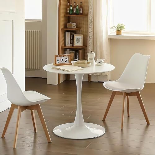Locuetyn 80 cm weißer runder Sockel in Tulpenform, kleiner Raum, moderner Küchentisch aus der Mitte des Jahrhunderts von Locuetyn