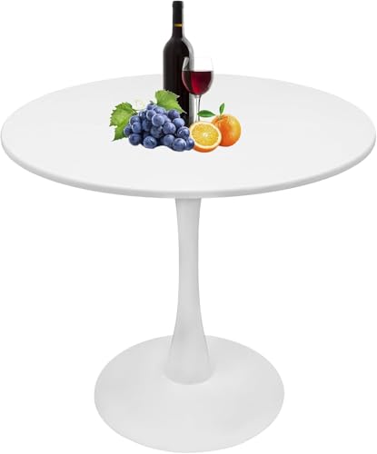 Moderner runder Esstisch, 80 cm, Tulpentische mit MDF-Tischplatte und Metallsockel, für Esszimmer, Wohnzimmer, Café, verdickte Tischplatte für 2-4 Personen, weißer Marmor von Locuetyn