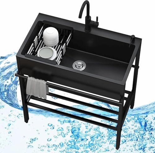 Außenspüle aus Edelstahl, gewerbliches Restaurant-Küchenspülen-Set mit Wasserhahn, Vorbereitungs- und Mehrzweckspüle für Garage, Catering, Restaurant, Camping 68cm von Locuetyn