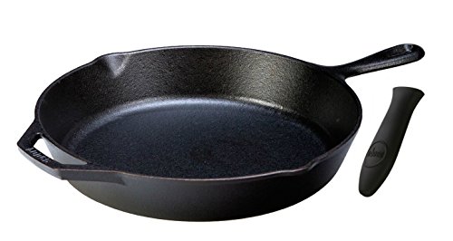 (26cm , Black Silicone) - Lodge Seasoned Cast Iron Skillet with Hot Handle Holder - 10.25" Cast Iron Frying Pan with Silicone Hot Handle Holder (BLACK). von Lodge