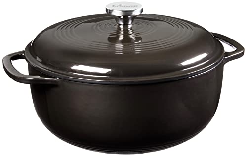 Lodge Schmortopf aus emailliertem Gusseisen mit Deckel, Doppelgriffe, ofenfest bis 260 °C oder auf dem Herd, zum Marinieren, Kochen, Backen, Kühlen und Servieren, Mitternachts-Chrom von Lodge