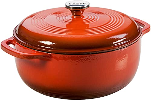 Lodge Schmortopf aus emailliertem Gusseisen mit Deckel, Doppelgriffe, ofenfest bis 260 °C oder auf dem Herd, zum Marinieren, Kochen, Backen, Kühlen und Servieren – Mohnblume von Lodge