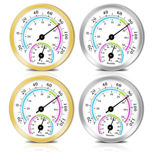 Lodokdre 4-Teiliges Mini-Thermometer-Hygrometer, 2-In-1-Messgerät Zur Überwachung der Temperatur und Luftfeuchtigkeit im Innen- und Außenbereich für Büro und Garten von Lodokdre