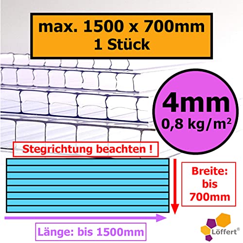 4mm | 1 Stück | max. 1500x700mm | Wunschmaß eintippen | Löffert® Gewächshausplatten | 800g/m² Polycarbonat | Doppelstegplatte | 4mm 6mm 8mm 10mm | alle Standard-Größen & Stärken von Löffert Kunststoffe