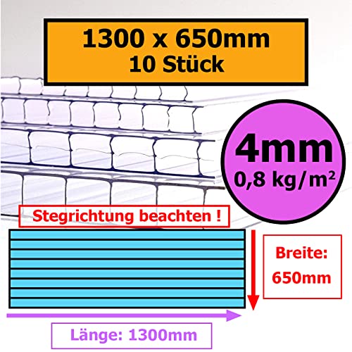 4mm | 10 Stück | 1300x650mm | Löffert® Gewächshausplatten | 800g/m² Polycarbonat |Stegplatte | 4mm 6mm 8mm 10mm | alle Standard-Größen von Löffert Kunststoffe