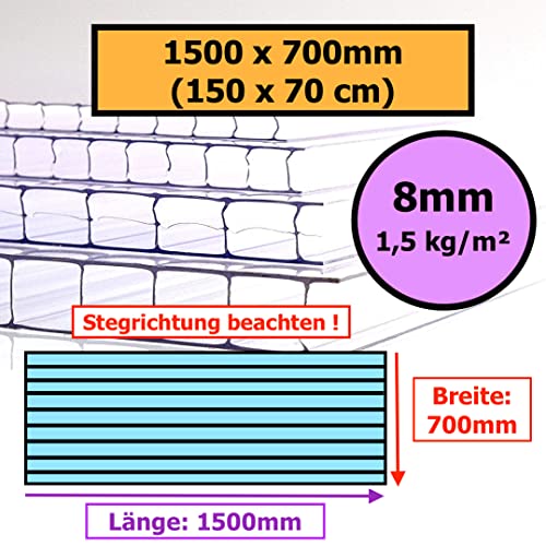 ◼️ Gewächshausplatten ◼️ 700 x 1500 mm ◼️ Doppelstegplatte ◼️ Hohlkammerplatte ◼️ Polycarbonat ◼️ 4 mm ▪️ 6mm ▪️ 8 mm ▪️ 10 mm Stärke ◼️ (8mm | 10 Stück) von Löffert Kunststoffe