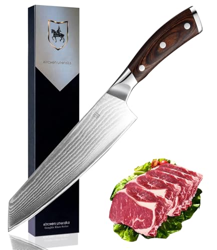 Loeosn Professionelles Kochmesser, 8 Zoll Damastmesser, scharfer Zerkleinerer aus Edelstahl, ergonomischer Holzgriff, Geschenkbox von Loeosn