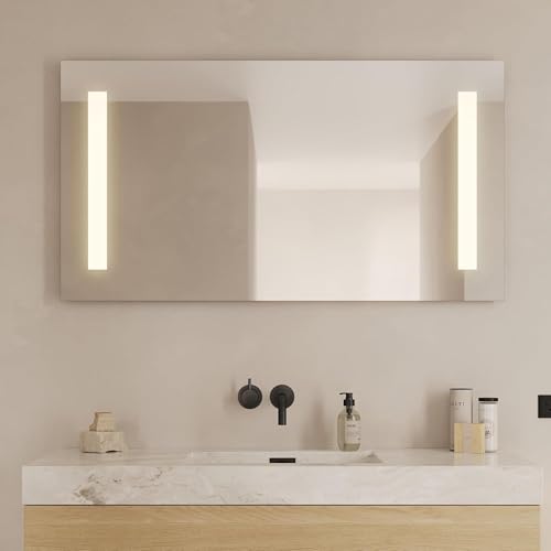 Loevschall Godhavn Badspiegel mit Beleuchtung, 120x65 cm, LED-Badezimmerspiegel mit Front- und Hintergrundbeleuchtung, Lichtqualität CRI 95 für Natürliche Farben, IP44 Spritzwassergeschützt von Loevschall