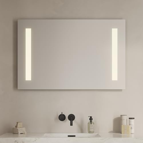 Loevschall Godhavn Quadratischer Spiegel mit Beleuchtung | Led Spiegel 100x65 cm | Badspiegel Mit Led Beleuchtung | Verstellbarer Badezimmerspiegel mit Beleuchtung von Loevschall