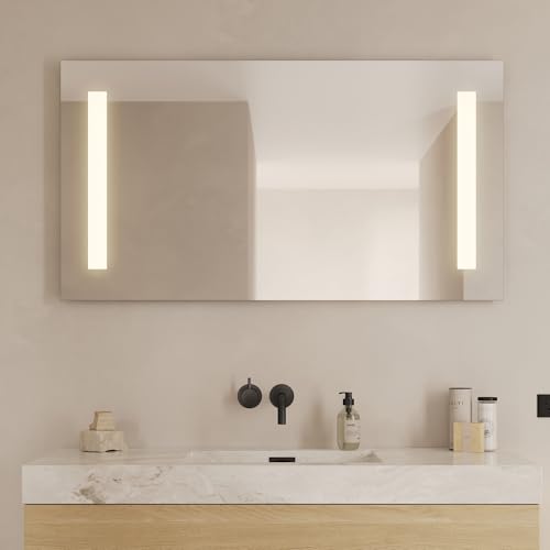 Loevschall Godhavn Quadratischer Spiegel mit Beleuchtung | Led Spiegel 120x65 cm | Badspiegel Mit Led Beleuchtung | Verstellbarer Badezimmerspiegel mit Beleuchtung von Loevschall