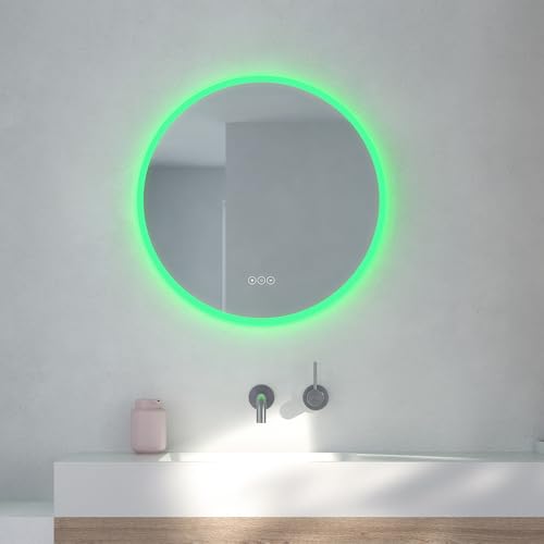 Loevschall Johannesburg Rund RGB Spiegel Mit Beleuchtung | Led Spiegel Rund 80 cm | Badezimmerspiegel Mit Beleuchtung | Wandspiegel Mit Beleuchtung | Badspiegel Mit Beleuchtung Und Touch-Schalter von Loevschall