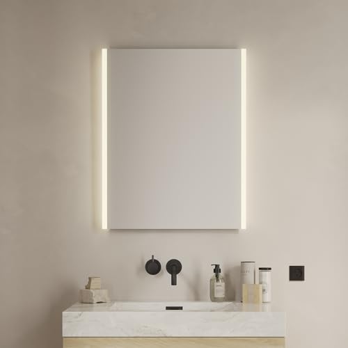 Loevschall Lago Quadratischer Spiegel mit Beleuchtung | Led Spiegel 60x75 cm | Badspiegel Mit Led Beleuchtung | Verstellbarer Badezimmerspiegel mit Beleuchtung von Loevschall