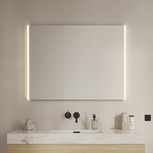 Loevschall Lago Quadratischer Spiegel mit Beleuchtung | Led Spiegel 100x75 cm | Badspiegel Mit Led Beleuchtung | Verstellbarer Badezimmerspiegel mit Beleuchtung von Loevschall
