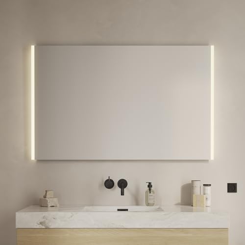 Loevschall Lago Quadratischer Spiegel mit Beleuchtung | Led Spiegel 120x75 cm | Badspiegel Mit Led Beleuchtung | Verstellbarer Badezimmerspiegel mit Beleuchtung von Loevschall