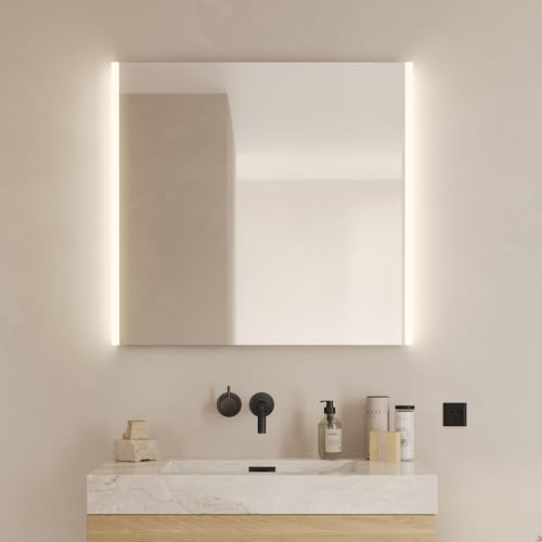 Loevschall Lago Quadratischer Spiegel mit Beleuchtung | Led Spiegel 80x75 cm | Badspiegel Mit Led Beleuchtung | Verstellbarer Badezimmerspiegel mit Beleuchtung von Loevschall