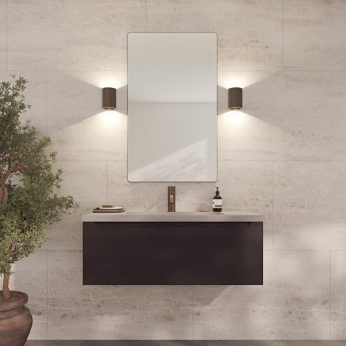 Loevschall Refine Spiegel | Wandspiegel Braun mit Rahmen | 60x100 cm | Dekorative Spiegel für Bad, Wohnzimmer, Schlafzimmer & Flur | Minimalistischer & Stilvoller Spiegel aus gebürstetem Messing von Loevschall