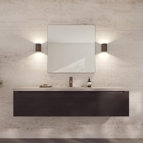 Loevschall Refine Spiegel | Wandspiegel Braun mit Rahmen | 80x80 cm | Dekorative Spiegel für Bad, Wohnzimmer, Schlafzimmer & Flur | Minimalistischer & Stilvoller Spiegel aus gebürstetem Messing von Loevschall