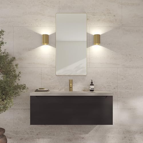 Loevschall Refine Spiegel | Wandspiegel Gold mit Rahmen | 45x90 cm | Dekorative Spiegel für Bad, Wohnzimmer, Schlafzimmer & Flur | Minimalistischer & Stilvoller Spiegel aus gebürstetem Messing von Loevschall