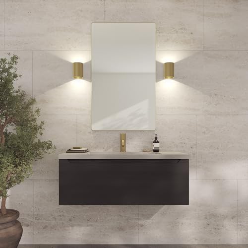 Loevschall Refine Spiegel | Wandspiegel Gold mit Rahmen | 60x100 cm | Dekorative Spiegel für Bad, Wohnzimmer, Schlafzimmer & Flur | Minimalistischer & Stilvoller Spiegel aus gebürstetem Messing von Loevschall