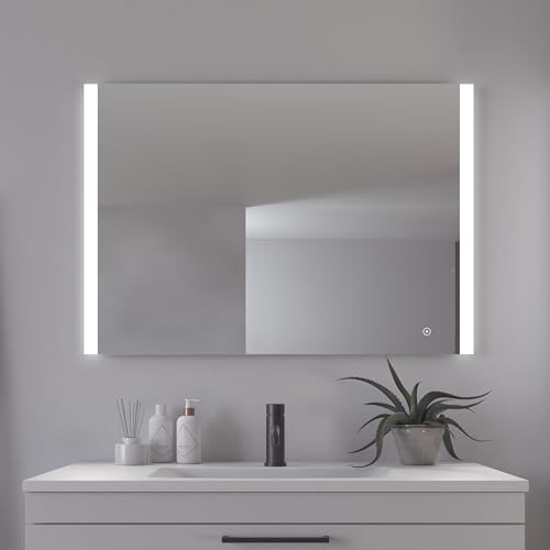 Loevschall Vega Quadratischer Spiegel mit Beleuchtung | Led Spiegel Mit Touch-Schalter 1000x700 | Badspiegel Mit Led Beleuchtung | Verstellbarer Badezimmerspiegel mit Beleuchtung von Loevschall