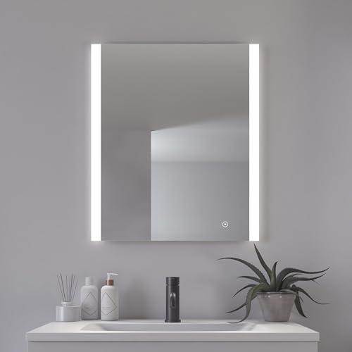 Loevschall Vega Quadratischer Spiegel mit Beleuchtung | Led Spiegel Mit Touch-Schalter 600x700 | Badspiegel Mit Led Beleuchtung | Verstellbarer Badezimmerspiegel mit Beleuchtung von Loevschall