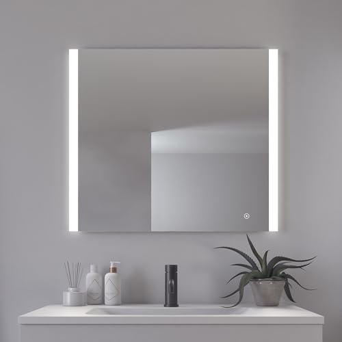 Loevschall Vega Quadratischer Spiegel mit Beleuchtung | Led Spiegel Mit Touch-Schalter 800x700 | Badspiegel Mit Led Beleuchtung | Verstellbarer Badezimmerspiegel mit Beleuchtung von Loevschall