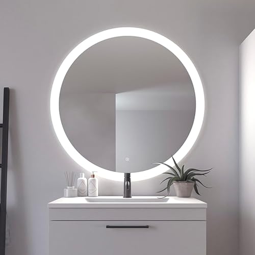 Loevschall Vega Runder Badspiegel mit Beleuchtung, 100 cm, Smart LED Spiegel Dimmbar mit Touch-Funktion, Badezimmerspiegel mit LED-Front- und Hintergrundbeleuchtung, CRI 90 für Natürliche Farben, IP44 von Loevschall