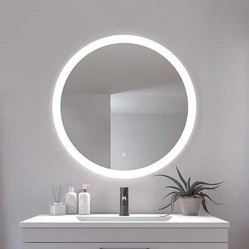 Loevschall Vega Runder Badspiegel mit Beleuchtung, 80 cm, Smart LED Spiegel Dimmbar mit Touch-Funktion, Badezimmerspiegel mit LED-Front- und Hintergrundbeleuchtung, CRI 90 für Natürliche Farben, IP44 von Loevschall