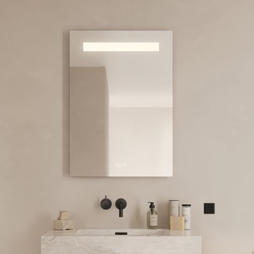Loevschall Venice Quadratischer Spiegel mit Beleuchtung | Led Spiegel Mit Touch-Schalter 60x85 cm | Badspiegel Mit Led Beleuchtung | Verstellbarer Badezimmerspiegel mit Beleuchtung von Loevschall