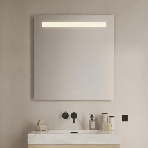 Loevschall Venice Quadratischer Spiegel mit Beleuchtung | Led Spiegel Mit Touch-Schalter 80x85 cm | Badspiegel Mit Led Beleuchtung | Verstellbarer Badezimmerspiegel mit Beleuchtung von Loevschall