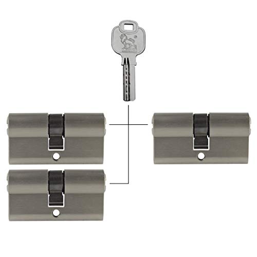 3x Profilzylinder 70 mm 35/35 gleichschließend Not- und Gefahrenfunktion inkl. 15 Schlüssel von Löwen Sicherheit
