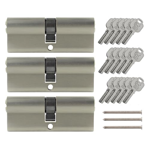 3x Profilzylinder 80 mm 40/40 gleichschließend inkl. 15 Schlüssel Metallic Silber Grau von Löwen Sicherheit