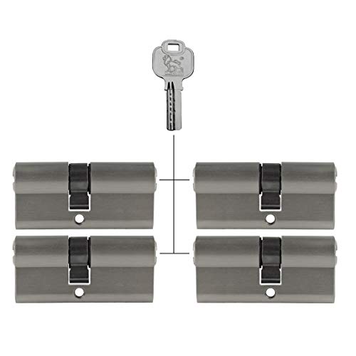 4x Profilzylinder 65 mm 30/35 gleichschließend inkl. 20 Schlüssel Metallic Silber Grau von Löwen Sicherheit