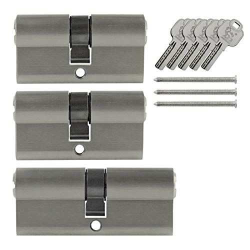 3x Tür Zylinder Schloss 60 mm & 70 mm gleichschliessend +5 Schlüssel Schliessanlage (2x 60 mm - 1x 70 mm) von Löwen