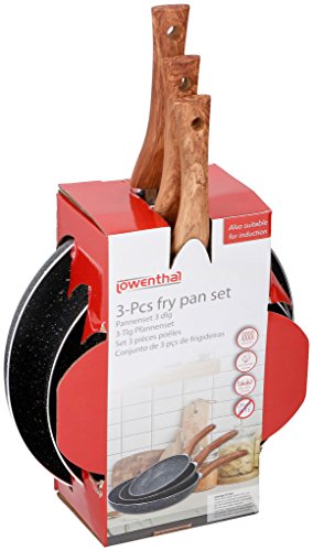 Löwenthal Bratpfanne 3-er Set Ceramik Antihaft, Induktion, Ø20, 24, 28cm - Aluguss Universalpfanne, Soft-Touch-Griffe, Holz Look, Spülmaschinenfest von Löwenthal