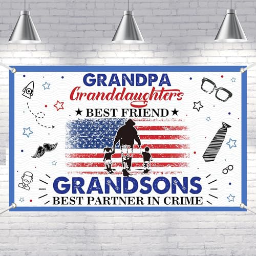 Lofaris Grandpa-Banner – 180 x 100 cm Polyester-Banner mit "Granddaughters Best Friend Grandsons Best Partner in Crime" Thema für Familienfeiern von Lofaris