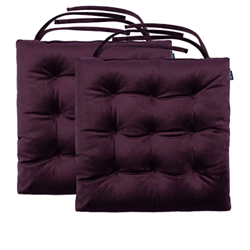 Loft 25 Indoor Samt Stuhlkissen | Küche,Esszimmer rutschfeste Getuftet Sitzkissen | Weicher Stuhlkissen mit Bändern | Langlebig bequemes Stuhlpolster | Sitzkissen Stuhlkissen 42x40x5cm (Aubergine, 2) von Loft 25