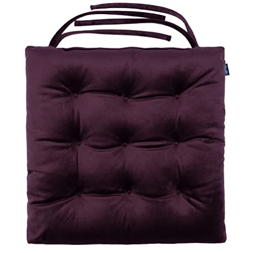 Loft 25 Indoor Samt Stuhlkissen | Küche,Esszimmer rutschfeste Getuftet Sitzkissen | Weicher Stuhlkissen mit Bändern | Langlebig bequemes Stuhlpolster | Sitzkissen Stuhlkissen 42x40x5cm (Aubergine, 1) von Loft 25