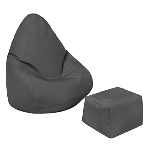 Loft 25 Kinder Sitzsack Gamer Stuhl | Wasserbeständig Möbel | Indoor Outdoor Wohnzimmer Bean Bag Sitz | Ergonomisches Design für Körper Unterstützung (Dunkelgrau, Sitzsack+Fußhocker) von Loft 25