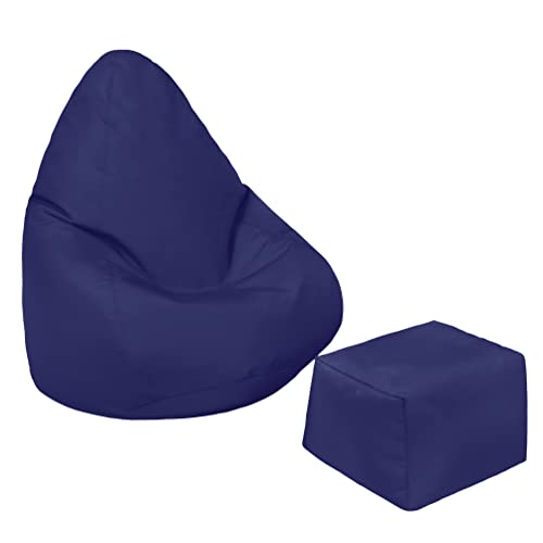 Loft 25 Kinder Sitzsack Gamer Stuhl | Wasserbeständig Möbel | Indoor Outdoor Wohnzimmer Bean Bag Sitz | Ergonomisches Design für Körper Unterstützung (Marineblau, Sitzsack+Fußhocker) von Loft 25