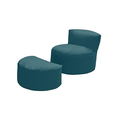 Loft 25 Kinder Sitzsack mit Fußhocker, Sitzsack Kinder mit füllung, Sitzsack-Sessel Flauschig für Kinder, Kinderzimmer, Bean Bag Kinder, Bodenkissen Kindersitzsack,Kinder Sessel (Marokko Blau) von Loft 25