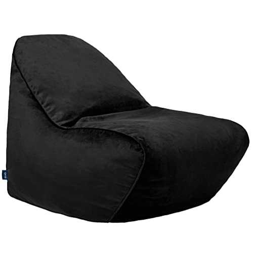 Loft 25 Relaxing Sitzsack für Erwachsene | Indoor Wohnzimmer Superweicher Sitzsack aus Samt | Langlebig und komfortabel | Superleichte Liege mit ergonomischen Design (Samt-Gewebe, Schwarz) von Loft 25