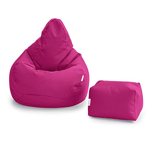 Loft 25 Sitzsack Sessel mit Rückenlehne für Erwachsene | Outdoor Wohnzimmer Innenbereich Gaming Sitzsack | Wasserbeständig | Ergonomisches Design Langlebiger Sitzsack (Cerise, Sitzsack + Fußhocker) von Loft 25