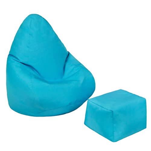 Loft 25 Sitzsack für Kinder, wasserabweisend, für drinnen und draußen, langlebig und bequem, ergonomisches Design (Sitzsack + Fußhocker, Aqua) von Loft 25