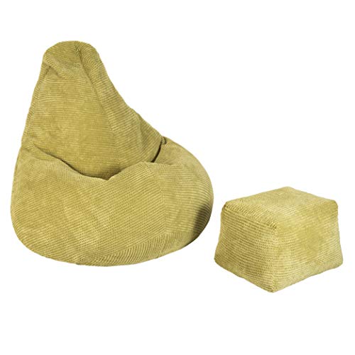 Loft 25 sitzsack Cord mit Fußhocker – Gaming sitzsack mit füllung, Komfortabler Bean Bag, sitzsack Erwachsene mit Rückenlehne,sitzsäcke,Bean Bag Chair (Kalk, Sitzsack + Fußhocker) von Loft 25