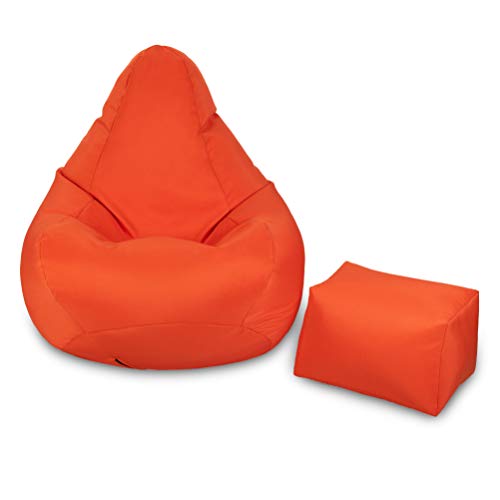 Loft 25 Sitzsack mit Rückenlehne für Erwachsene | Outdoor Wohnzimmer Innenbereich Gaming Sitzsack | Wasserbeständig | Ergonomisches Design Langlebiger Sitzsack (Orange, Sitzsack + Fußhocker) von Loft 25