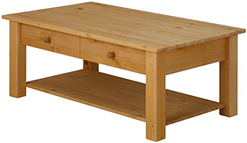 Loft24 Couchtisch mit Schublade Wohnzimmertisch Kolonialstil Sofatisch Kaffeetisch Beistelltisch Kiefer Holz massiv, 100x60 cm (gebeizt geölt) von Loft24