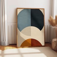 Blaue Und Braune Kreise 50Er Jahre Abstrakte Wandkunst, Warme Farben, Lebendiges Poster, Einzugsgeschenk, Wohnzimmer Schlafzimmer, Gemütliche von LoftDisplay